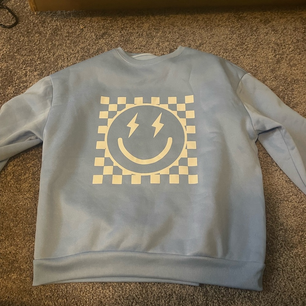 Blue Smiley Face Sweater